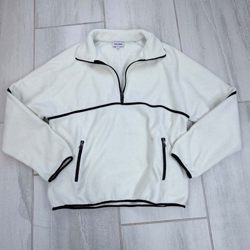 Gold Hinge White Black Piping Half Zip Fleece Pullover Zip Pockets S